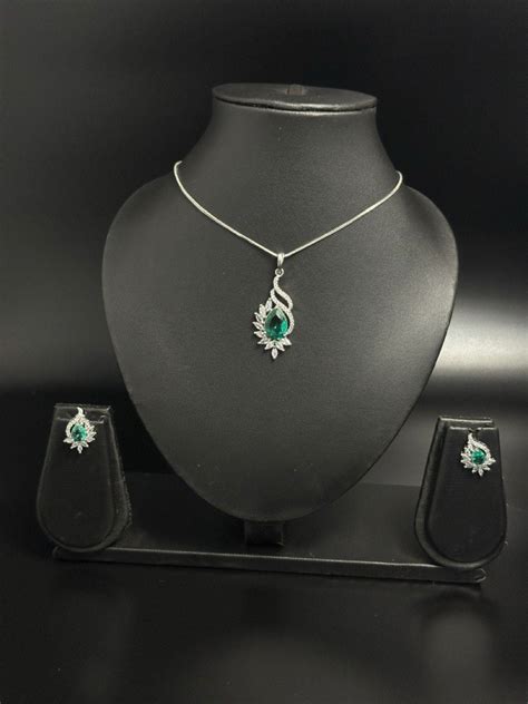 Sea Green American Diamond Necklace set – Astikya