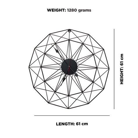 Handcrafted Geometrical Design Metal Wall Clock (24 Inch, Black ...