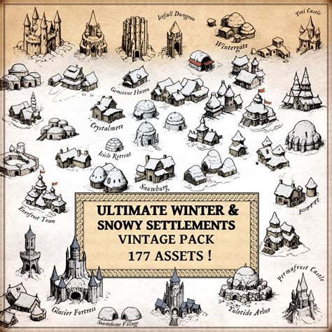 ULTIMATE WINTER AND SNOWY SETTLEMENTS, TOWNS, & CASTLES - VINTAGE ASSETS PACK ( snowy towns ...