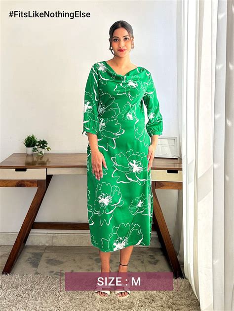 Buy Green And White Satin Cowl Neck Dress Online | FableStreet