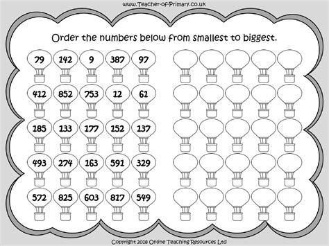 Comparing and Ordering Numbers up to 1000 - Worksheet | Maths Year 3