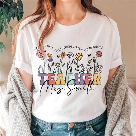 Personalized Teacher T-shirt Wildflower Teacher Name T-shirt Custom Teacher T-shirt Gift for ...