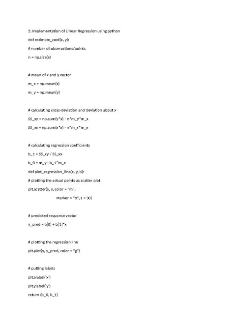 DA LAB Manual - 2. Implementation of Linear Regression using python def ...