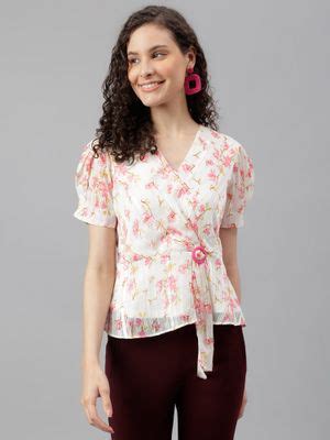 Buy Latin Quarters Women Floral Print Pink Color Half Sleeve Fancy Top ...