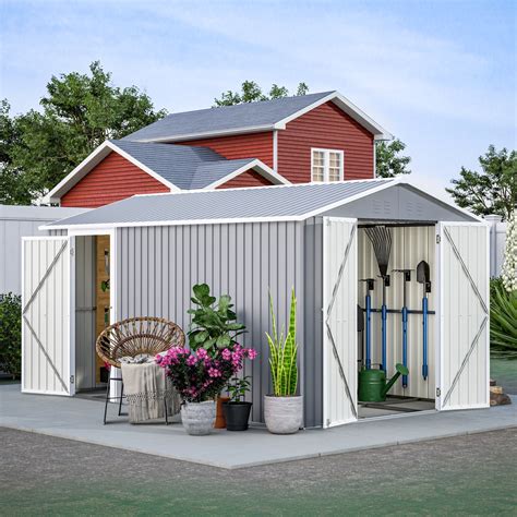 LZBEITEM 8'x12' Outdoor Metal Storage Shed with Floor Frame, Galvanized ...