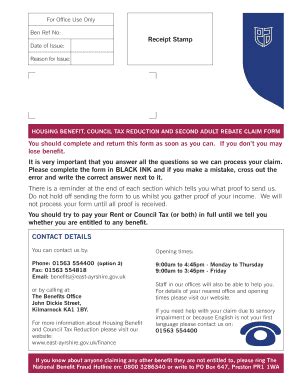 Fillable Online Housing and Council Tax Benefit Application Form Fax ...