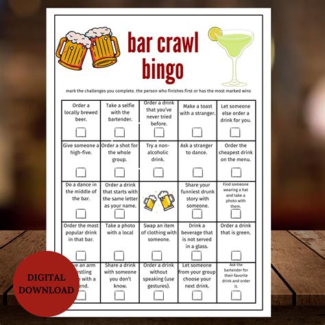 Bar Crawl Bingo Printable, Fun Bar & Pub Crawl Games, Bar Scavenger ...