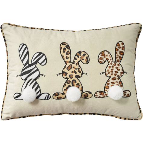 Mina Victory Easter Applique Bunnies 14" X 20" Beige Throw Pillow