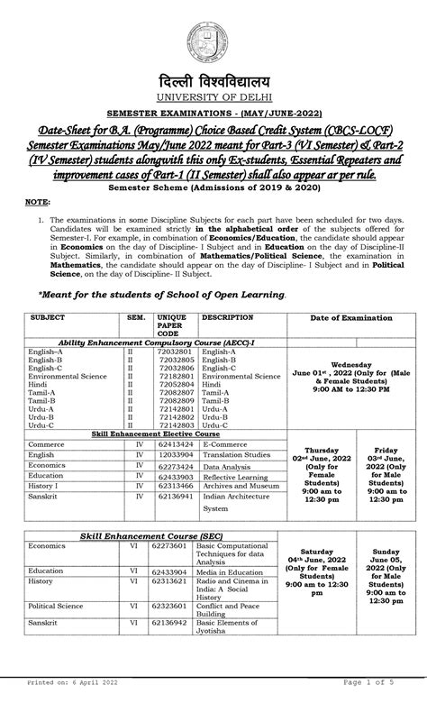 B.A. Prog - august datesheet for 2nd semester students but not ...