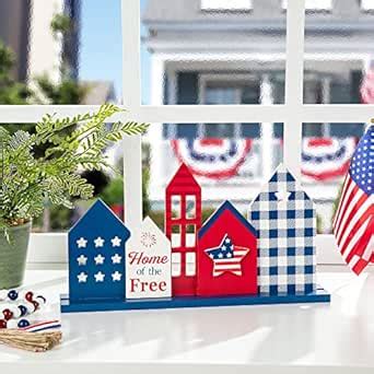 Buy Glitzhome Farmhouse Table Patriotic Decor, Rustic Wooden House ...