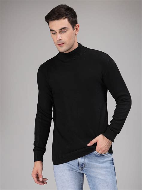 Style Quotient Men Solid Black Knitted Regular Sweater – StyleQuotient