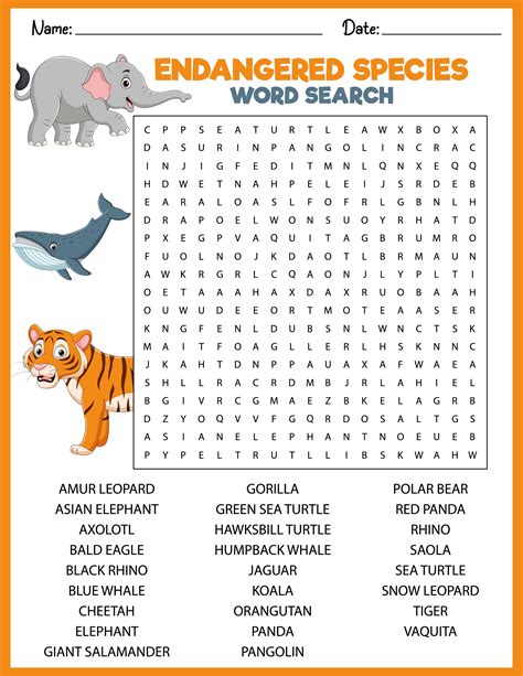 Endangered Species Animals Word Search for Students – Fun and ...