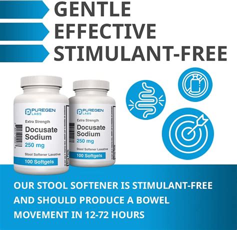 Buy Puregen Labs Docusate Sodium 250mg Stool Softener Laxative | 100 ...