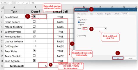 Image result for How to Count Checked Checkboxes in Excel