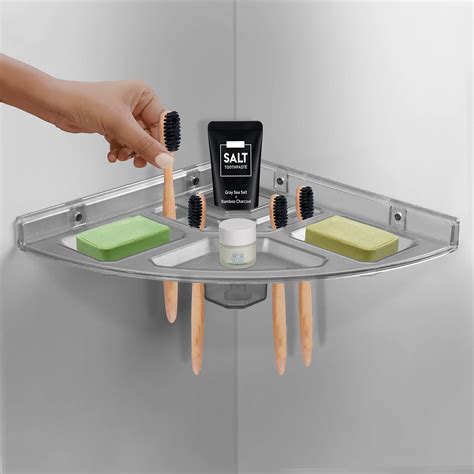 Unbreakable Abs Plastic Bathroom Corner Shelf with Double Soap Dish ...