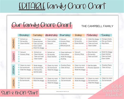 Family Chore Chart Editable Family Planner Printable Weekly - Etsy Australia