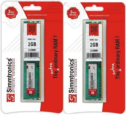 Simmtronics 2GB DDR3 Ram for Desktop 1600 Mhz 3 Years Warranty (Pack of ...