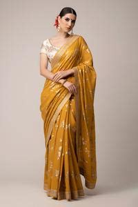 Buy Yellow Blouse Silk, Saree Cotton Floral Print With For Women by Joy ...