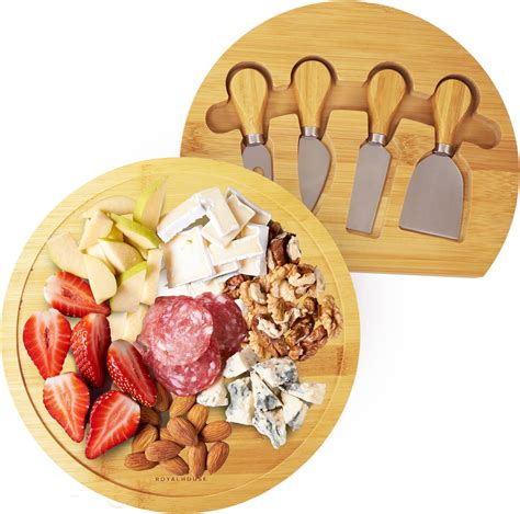 Amazon.com | Sishynio Round Cheese Board and Knife Set, Acacia ...