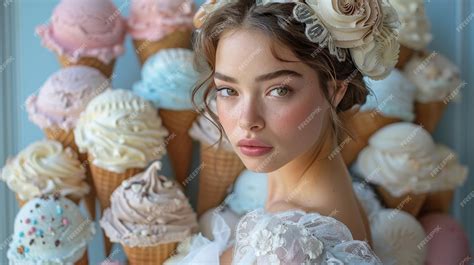 Premium Photo | Girl with ice cream sweet style clothes and ice cream ...