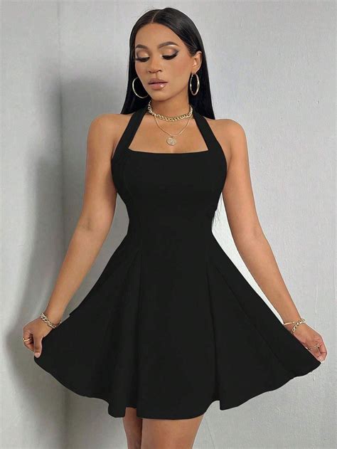 Shop Black Halter Everyday Skater Dress - for Women | OUTZIDR | Gen-Z Style