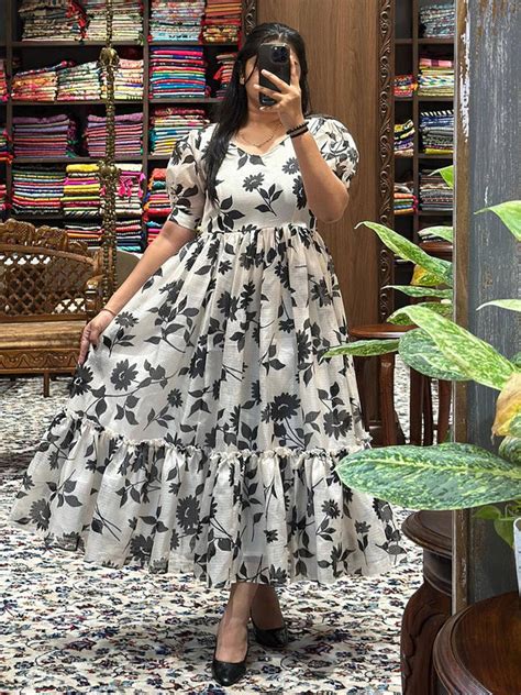 Pearl White Puff Sleeves Dress || vastranand Order Buy Now.