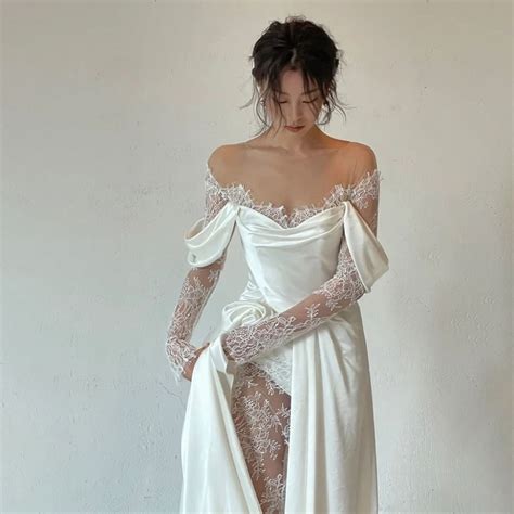 Oklulu Off Shoulder Lace Wedding Gowns Big Size Custom Made A Line Long Sleeves | Wedding gowns ...