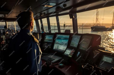 Premium Photo | Navigation officer in control of cargo operations on ...