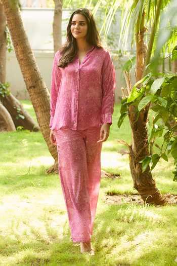 Buy Pink Viscose Embroidery Collared Ash Rose Floral Print Shirt For ...