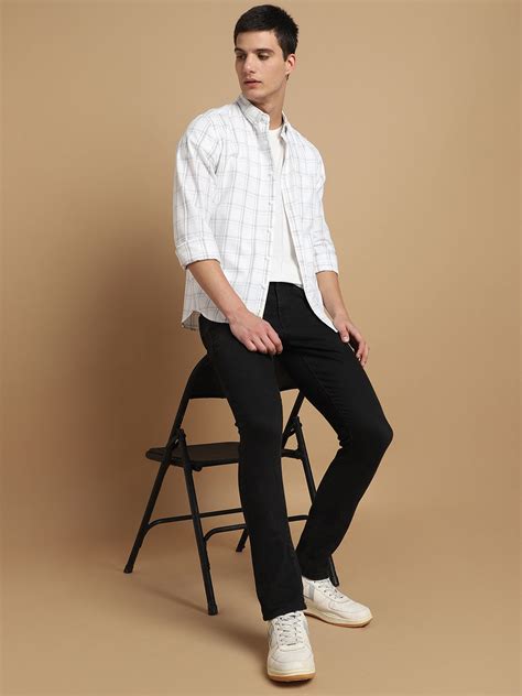 Men's Button Down Collar Slim Fit Checks White Casual Shirt – DENNIS LINGO