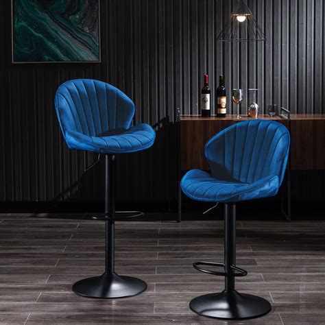 Buy PEIHONGET Velvet Barstools Set of 2, Shell Counter Height Bar ...