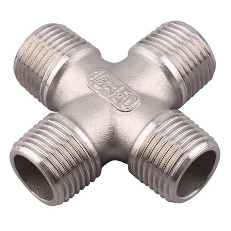 DERPIPE 1/2" Male NPT 4 Way Cross Coupling, Stainless Steel 304 Cast ...