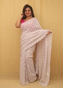 Stunning Off White Chikankari Georgette Saree with Sequins Work