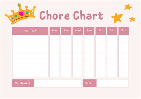 PDF A4 Landscape Pink Princess Chore Chart | Little Space | Age ...