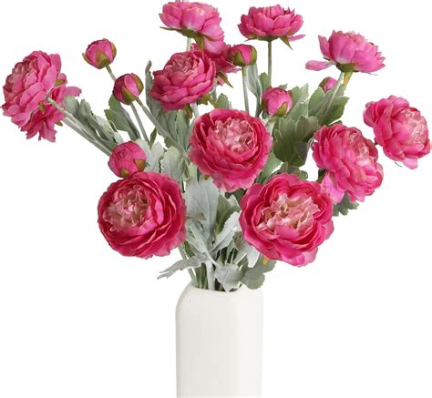 Hot Pink Flowers Fake Peonies Artificial Ranunculus Flowers 8Heads Hot ...