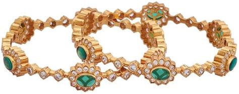 Buy Kushal's Fashion Jewellery Green Gold Plated Ethnic 92.5 Pure ...