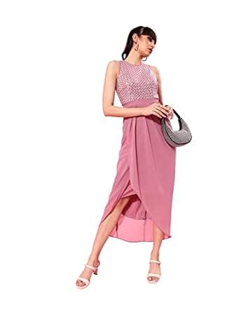 Buy Miss Chase Women's Dusty Lavender Round Neck Sleeveless Embellished ...