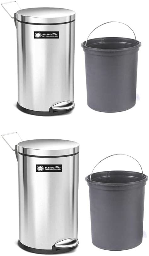 King International Stainless Steel 2 Pc Dustbin for Kitchen with Lid ...