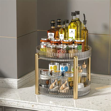 Double Layer Golden Turntable Kitchen Storage Shelf – CRAZE