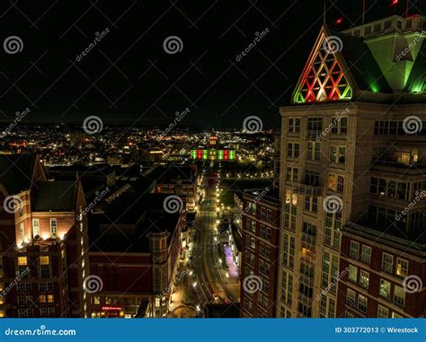 Holiday Lights in Downtown Providence Rhode Island Night Time Stock ...