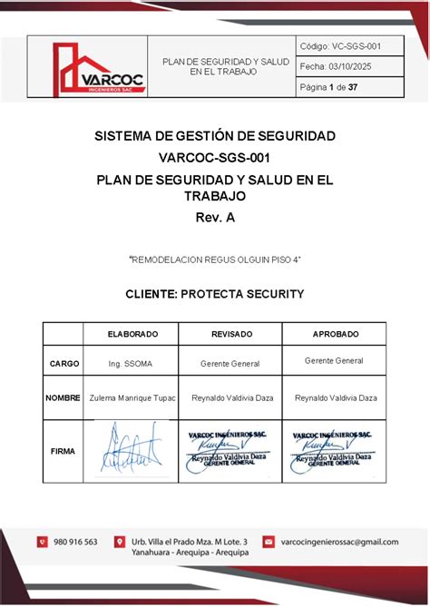 PLAN DE SEGURIDAD Y SALUD EN EL TRABAJO - REGUS OLGUIN PISO - Studocu