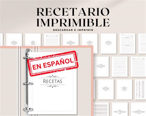 Printable Recipe Binder in Spanish | 8.5x11 & A4 | Minimalist Printable ...