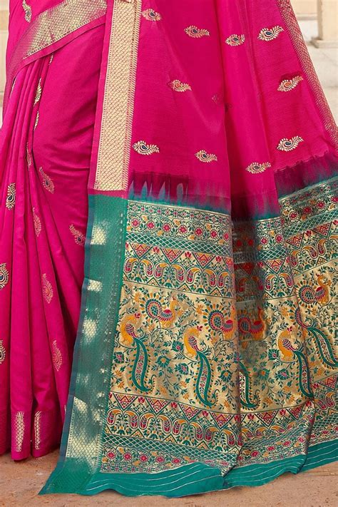 Buy Cerise Pink Heavy Border Pallu Paithani Saree 33651 Online | Karagiri