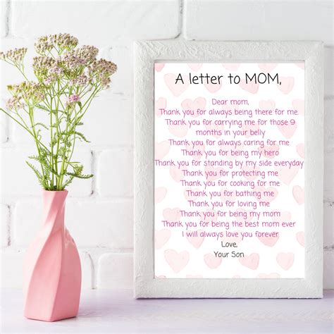 Kids Gift to Mom, A Letter to Mom, a Letter for Mom, Dear Mom Printable ...