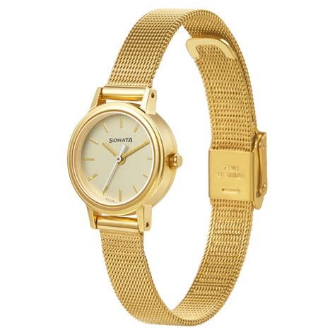Buy Online Sonata Essentials Champagne Dial Women Watch With Stainless ...