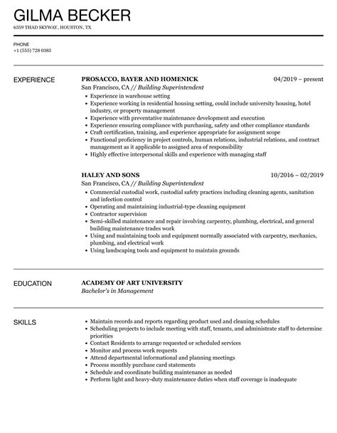 Building Superintendent Resume - StephenCurley Blog