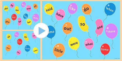 Phase 2 to 5 Tricky Words on Popping Balloons PowerPoint - Phase 2 to 5 ...