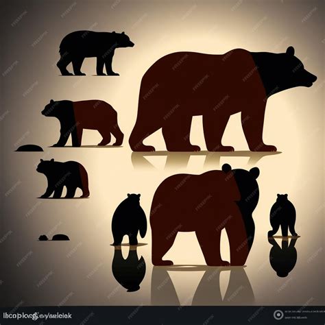 Premium Photo | Set of Bears Silhouettes on a white background