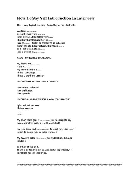 How To Say Self Introduction in Interview | PDF