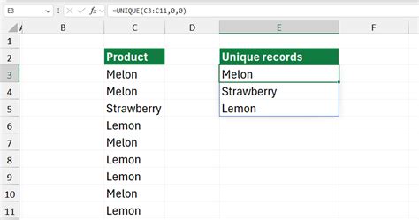 Excel Unique Function 的图像结果